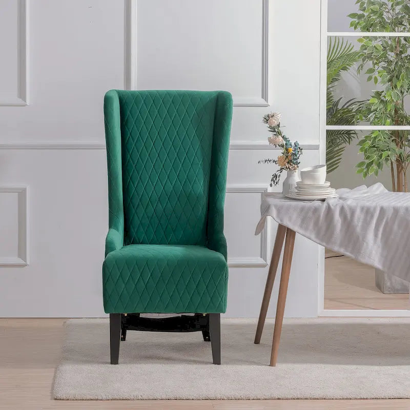 Upholstered Velvet Accent Chair with High Wingback and Wooden Legs