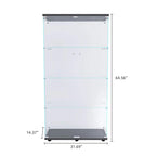 Lighted Two Door Glass Cabinet Glass Display Cabinet with 4 Shelves, Black