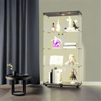 Lighted Two Door Glass Cabinet Glass Display Cabinet with 4 Shelves, Black