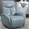 Blue Genuine Leather Swivel Glider Power Recliner with USB, Type-C, Pockets