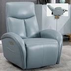 Blue Genuine Leather Swivel Glider Power Recliner with USB, Type-C, Pockets