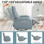 Blue Genuine Leather Swivel Glider Power Recliner with USB, Type-C, Pockets