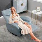 Blue Genuine Leather Swivel Glider Power Recliner with USB, Type-C, Pockets