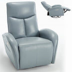 Blue Genuine Leather Swivel Glider Power Recliner with USB, Type-C, Pockets