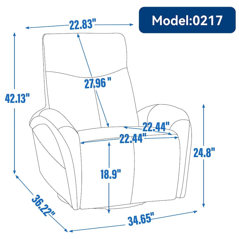 Blue Genuine Leather Swivel Glider Power Recliner with USB, Type-C, Pockets