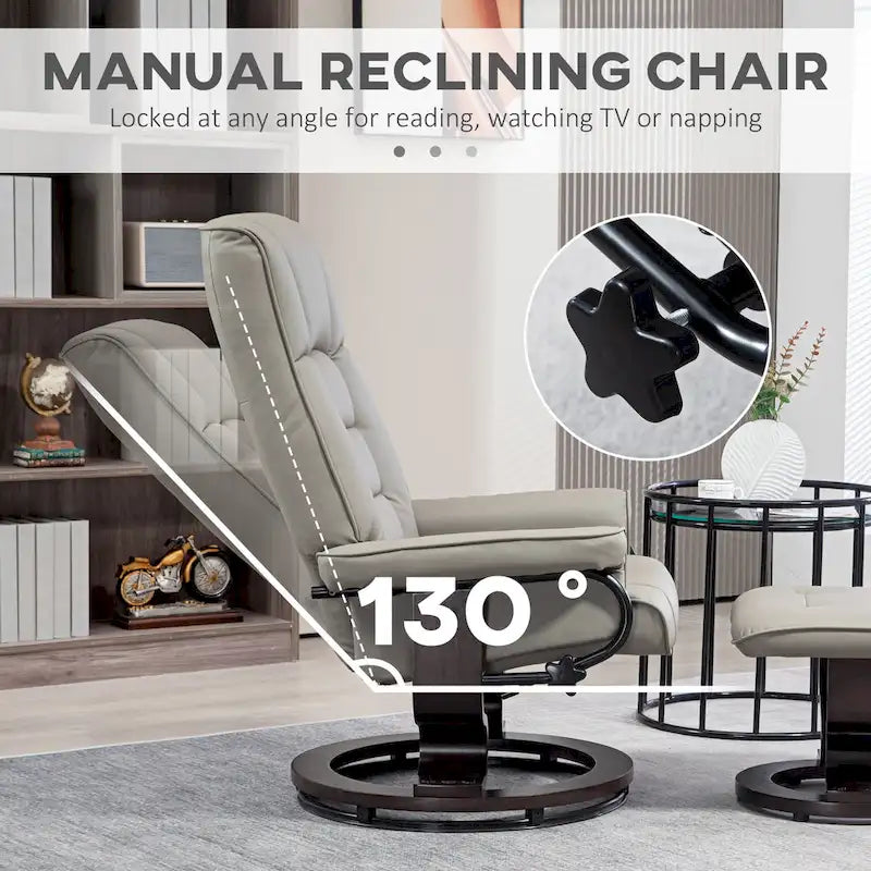 Recliner with Ottoman, Swivel Recliner Chair and Ottoman, Faux Leather Reclining Chair with High Back and Wood Frame