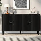 Elegant Four-Door Sideboard with Wavy Pattern Doors, Cylindrical Legs, and Sleek Metal Handles, Adjustable, for Living Room