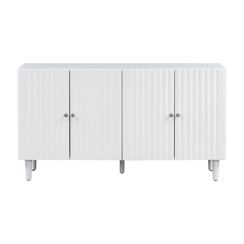 Elegant Four-Door Sideboard with Wavy Pattern Doors, Cylindrical Legs, and Sleek Metal Handles, Adjustable, for Living Room