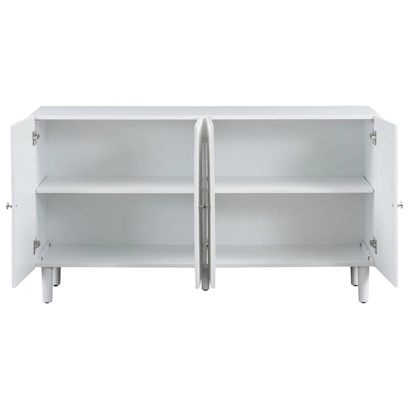 Elegant Four-Door Sideboard with Wavy Pattern Doors, Cylindrical Legs, and Sleek Metal Handles, Adjustable, for Living Room