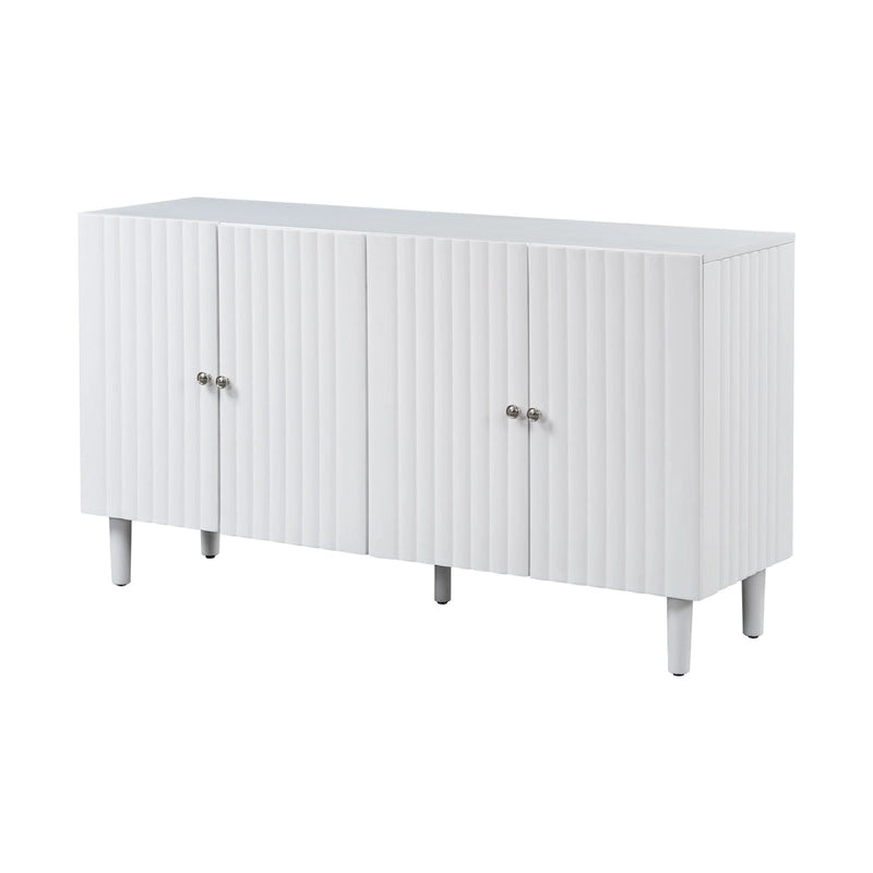 Elegant Four-Door Sideboard with Wavy Pattern Doors, Cylindrical Legs, and Sleek Metal Handles, Adjustable, for Living Room