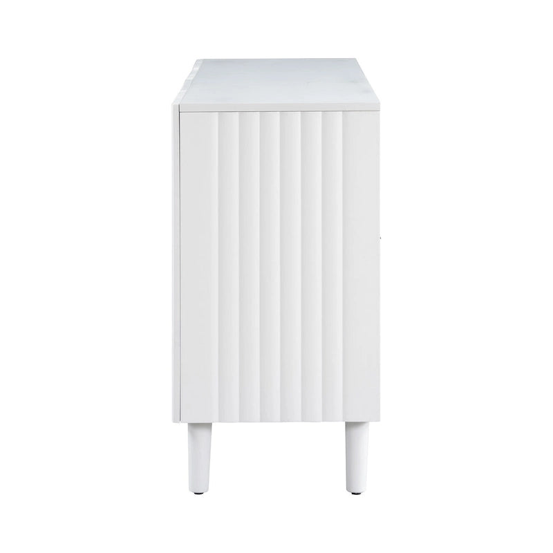 Elegant Four-Door Sideboard with Wavy Pattern Doors, Cylindrical Legs, and Sleek Metal Handles, Adjustable, for Living Room