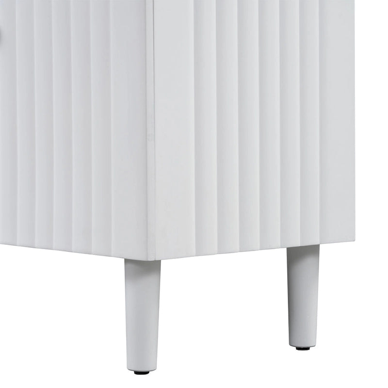 Elegant Four-Door Sideboard with Wavy Pattern Doors, Cylindrical Legs, and Sleek Metal Handles, Adjustable, for Living Room