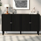 Elegant Four-Door Sideboard with Wavy Pattern Doors, Cylindrical Legs, and Sleek Metal Handles, Adjustable, for Living Room