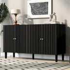 Elegant Four-Door Sideboard with Wavy Pattern Doors, Cylindrical Legs, and Sleek Metal Handles, Adjustable, for Living Room