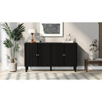 Elegant Four-Door Sideboard with Wavy Pattern Doors, Cylindrical Legs, and Sleek Metal Handles, Adjustable, for Living Room