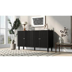 Elegant Four-Door Sideboard with Wavy Pattern Doors, Cylindrical Legs, and Sleek Metal Handles, Adjustable, for Living Room