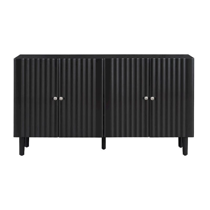 Elegant Four-Door Sideboard with Wavy Pattern Doors, Cylindrical Legs, and Sleek Metal Handles, Adjustable, for Living Room