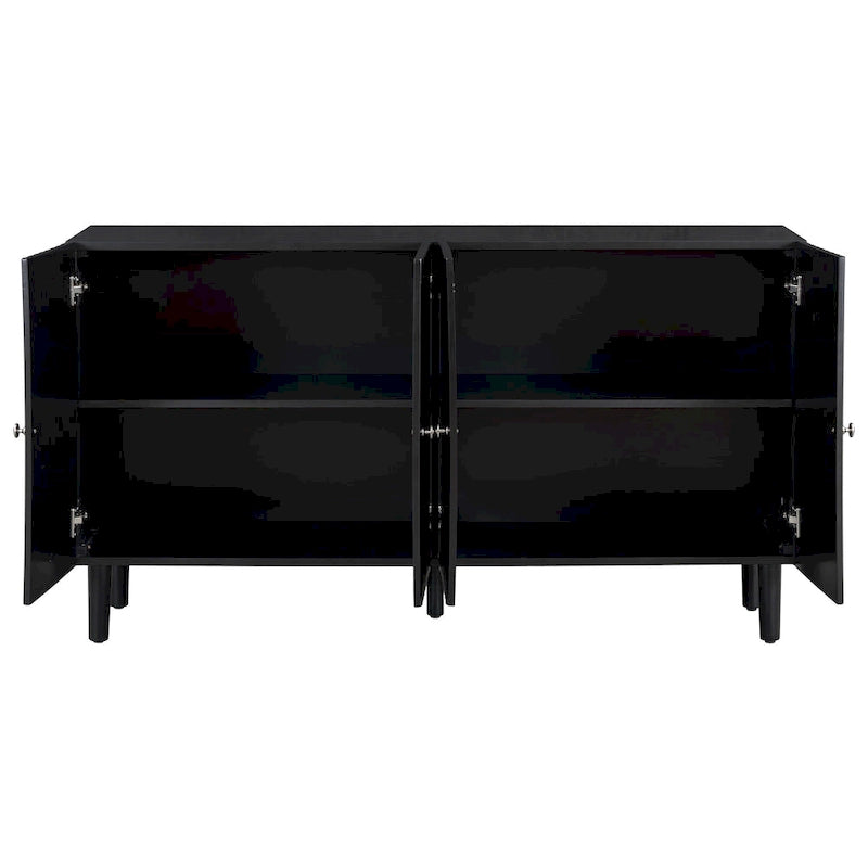 Elegant Four-Door Sideboard with Wavy Pattern Doors, Cylindrical Legs, and Sleek Metal Handles, Adjustable, for Living Room