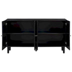 Elegant Four-Door Sideboard with Wavy Pattern Doors, Cylindrical Legs, and Sleek Metal Handles, Adjustable, for Living Room