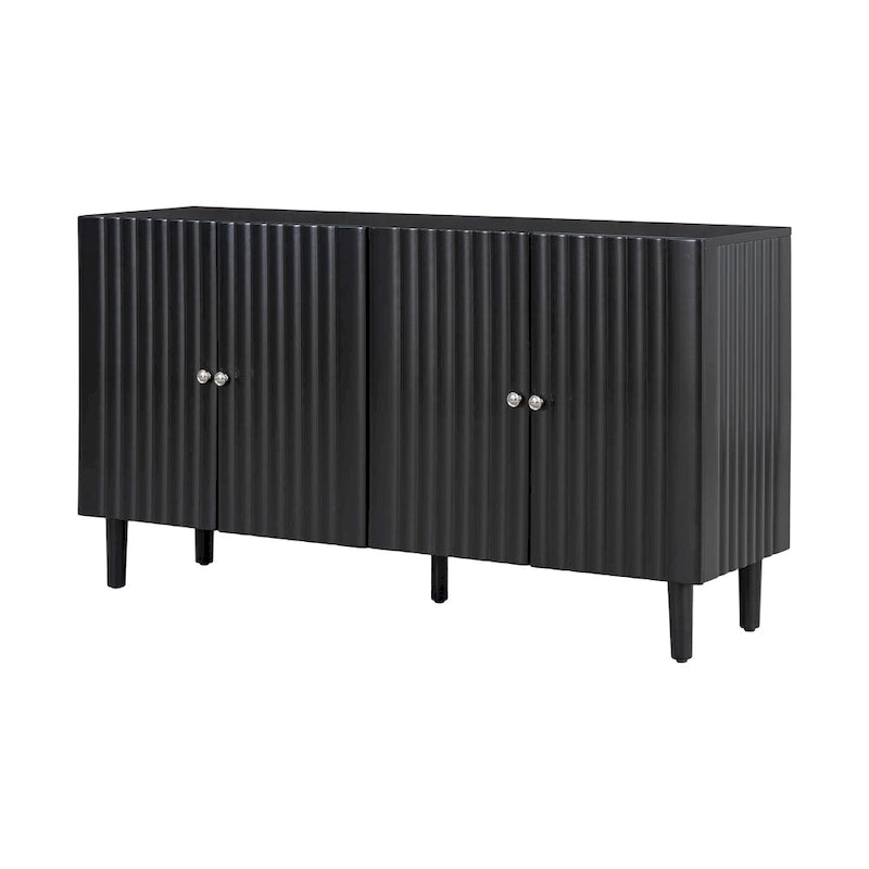 Elegant Four-Door Sideboard with Wavy Pattern Doors, Cylindrical Legs, and Sleek Metal Handles, Adjustable, for Living Room