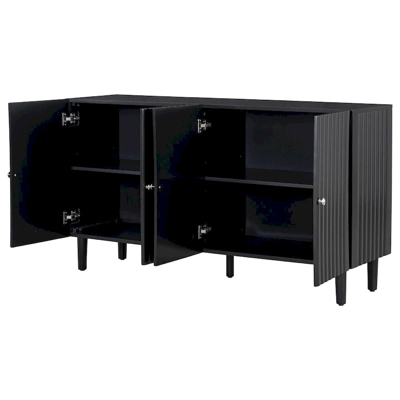 Elegant Four-Door Sideboard with Wavy Pattern Doors, Cylindrical Legs, and Sleek Metal Handles, Adjustable, for Living Room