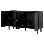 Elegant Four-Door Sideboard with Wavy Pattern Doors, Cylindrical Legs, and Sleek Metal Handles, Adjustable, for Living Room