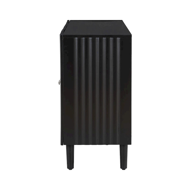 Elegant Four-Door Sideboard with Wavy Pattern Doors, Cylindrical Legs, and Sleek Metal Handles, Adjustable, for Living Room