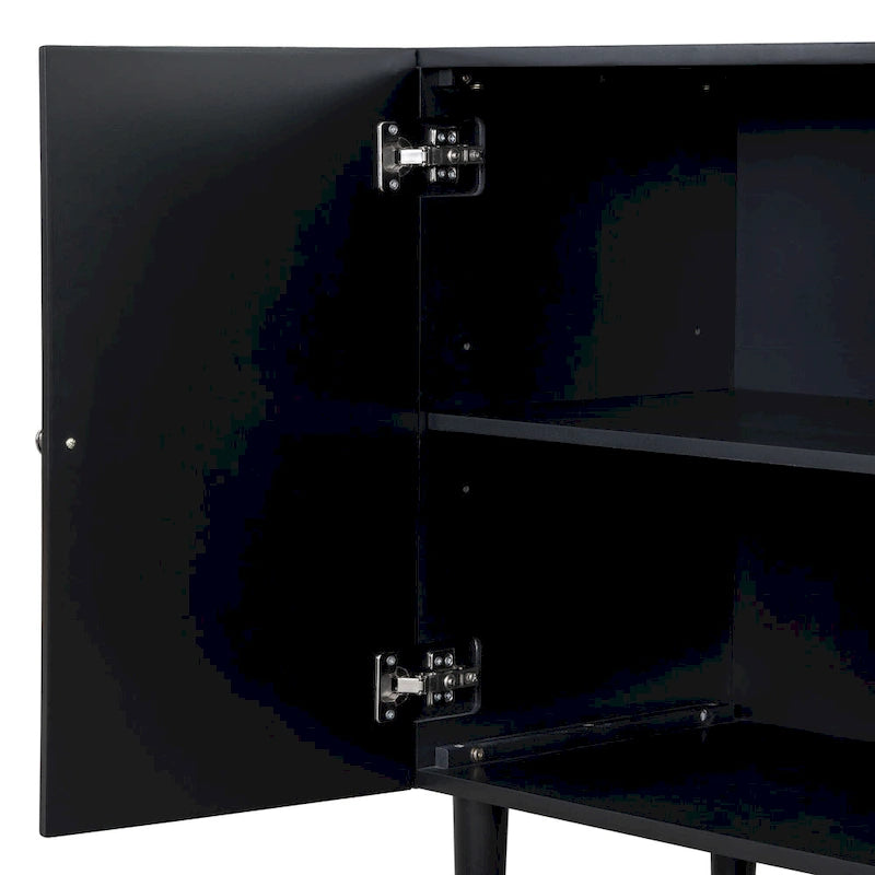Elegant Four-Door Sideboard with Wavy Pattern Doors, Cylindrical Legs, and Sleek Metal Handles, Adjustable, for Living Room