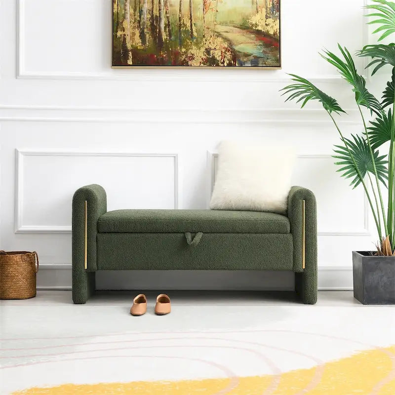Modern Bed End Bench with Arms and Storage,Upholstered Foot Rest Stool