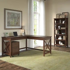 L Desk with File Cabinet and Bookcase by