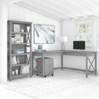 L Desk with File Cabinet and Bookcase by