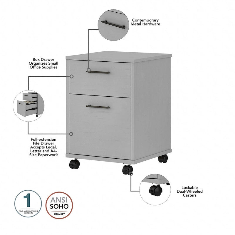 L Desk with File Cabinet and Bookcase by