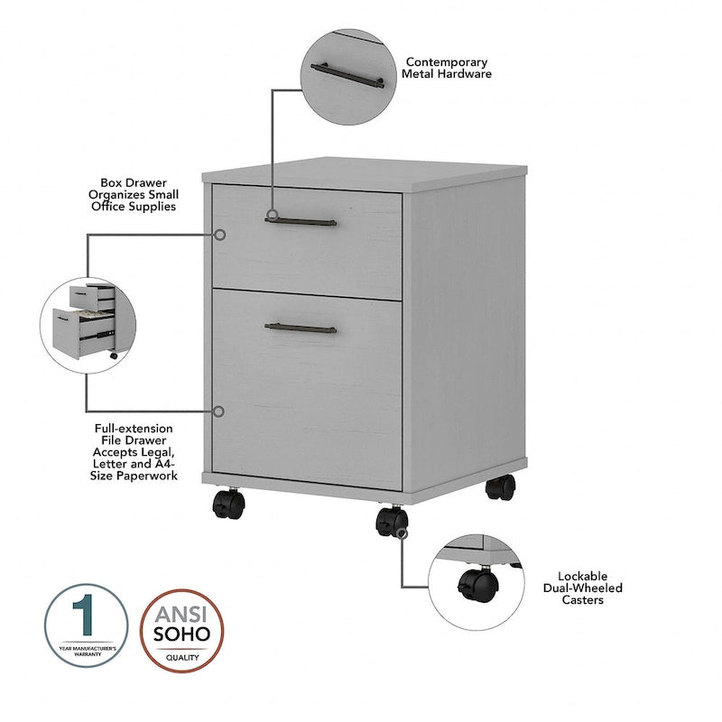 L Desk with File Cabinet and Bookcase by