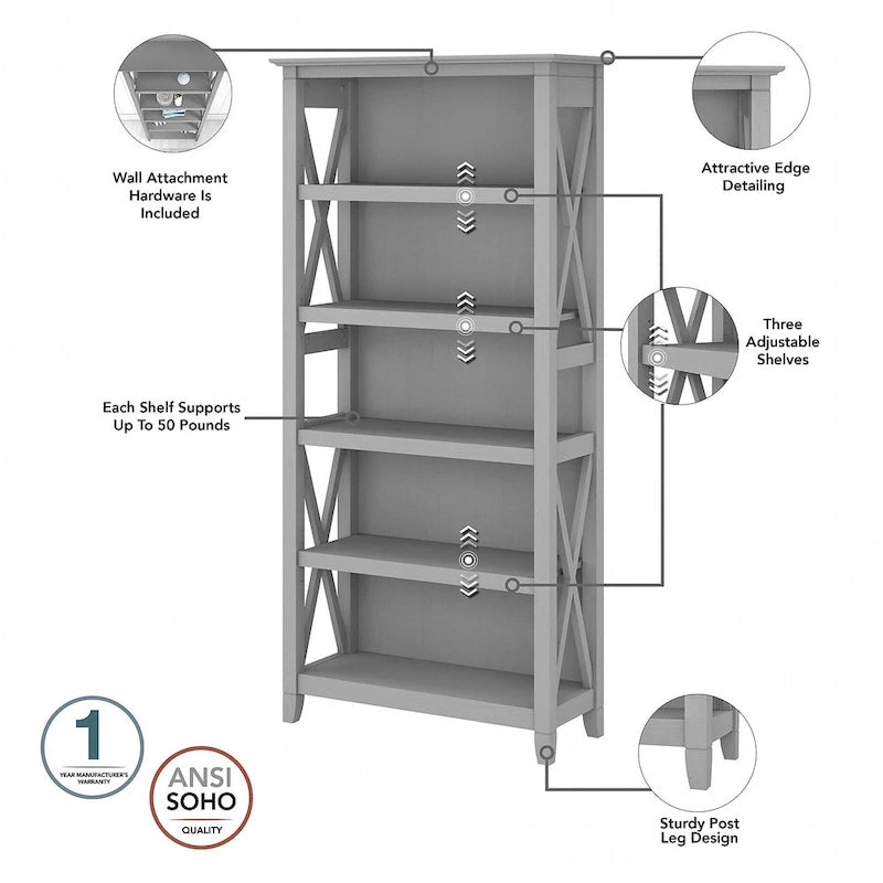 L Desk with File Cabinet and Bookcase by