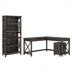 L Desk with File Cabinet and Bookcase by