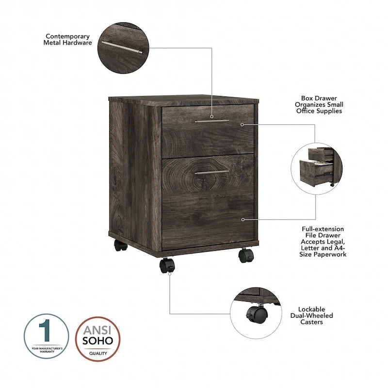 L Desk with File Cabinet and Bookcase by