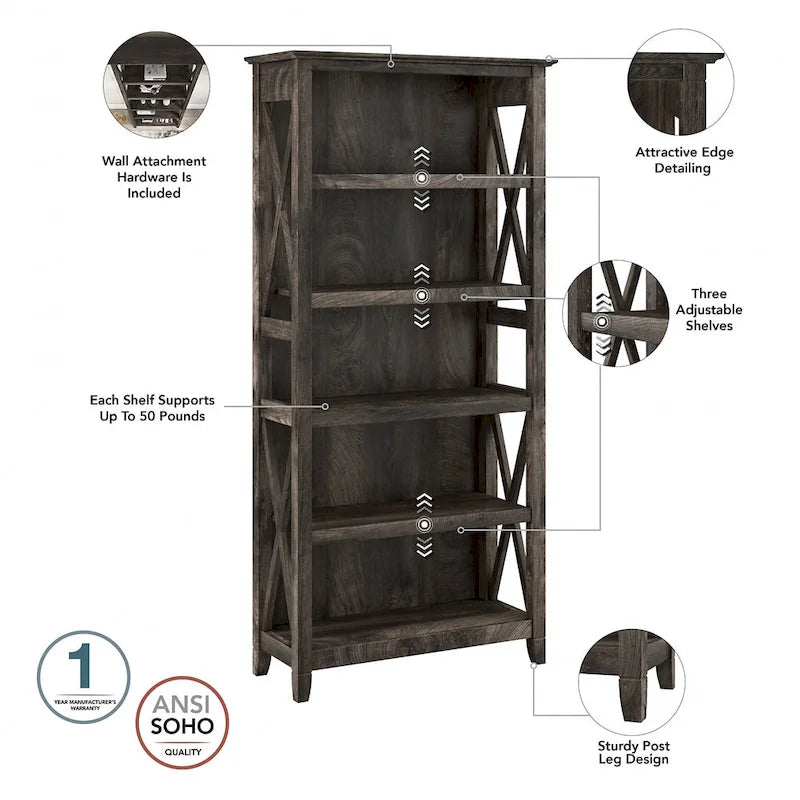 L Desk with File Cabinet and Bookcase by