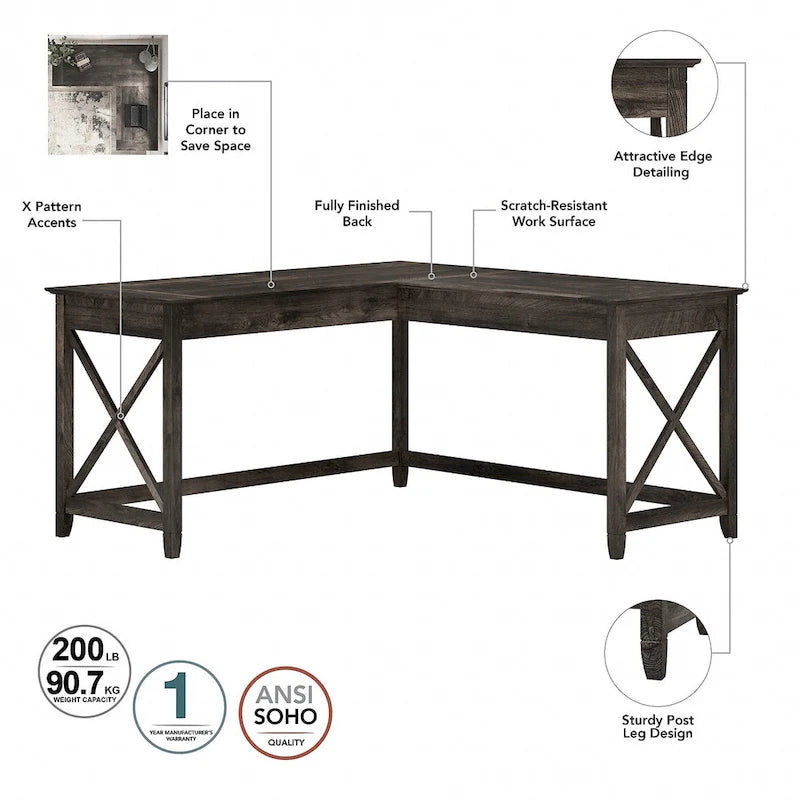 L Desk with File Cabinet and Bookcase by