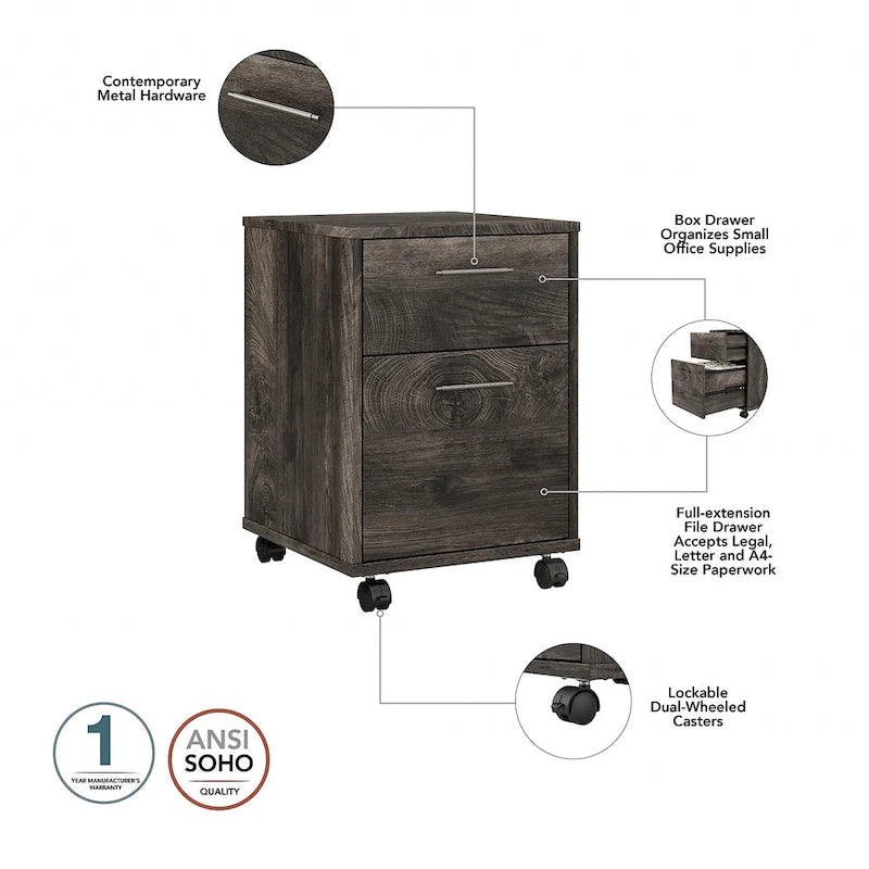 L Desk with File Cabinet and Bookcase by