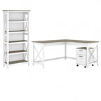 L Desk with File Cabinet and Bookcase by