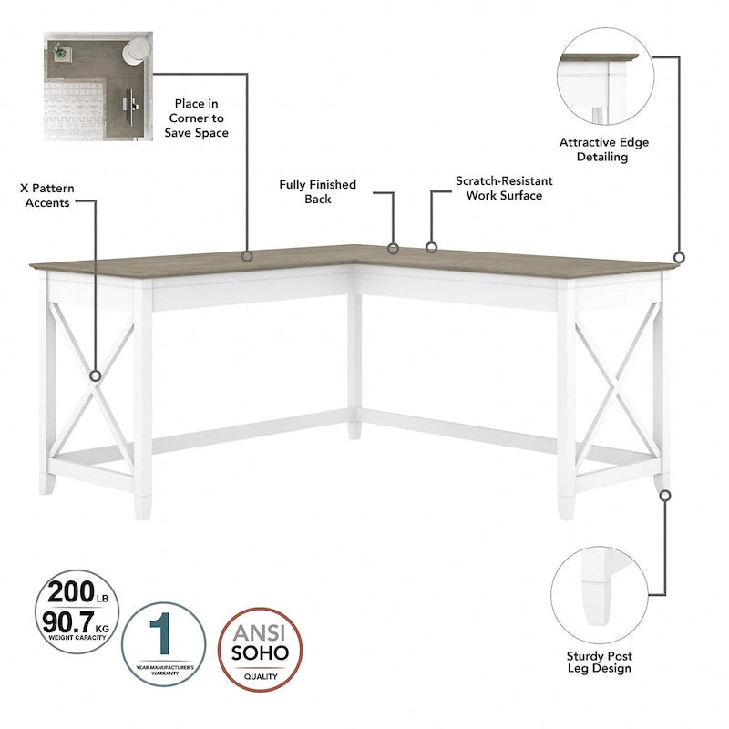 L Desk with File Cabinet and Bookcase by