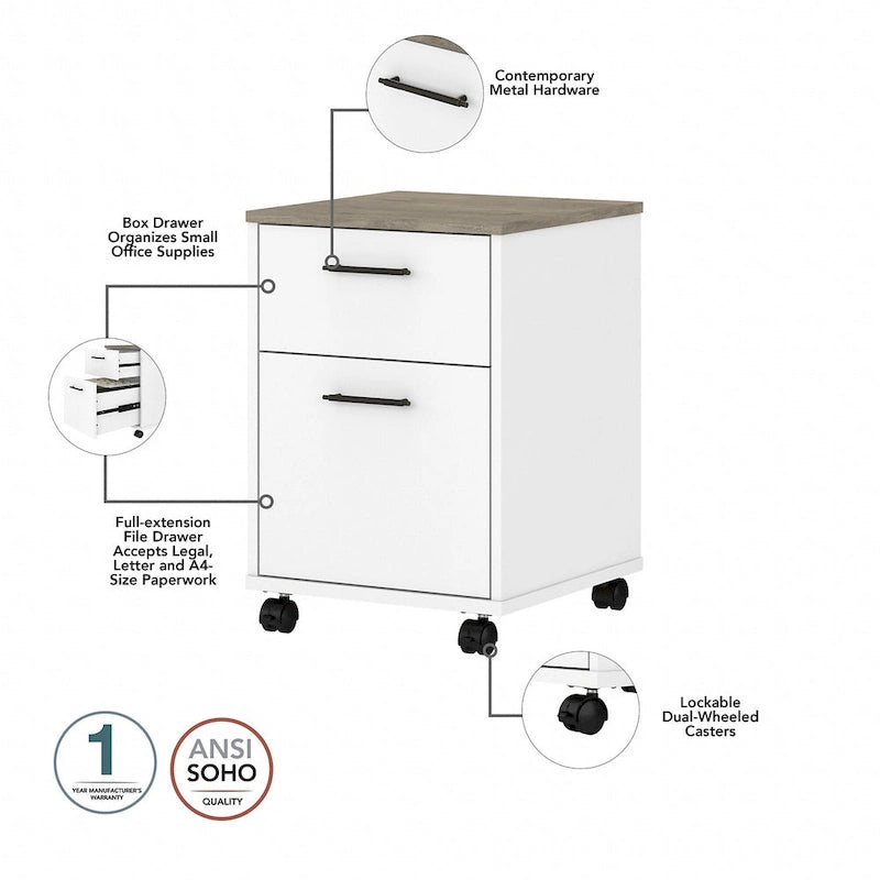 L Desk with File Cabinet and Bookcase by