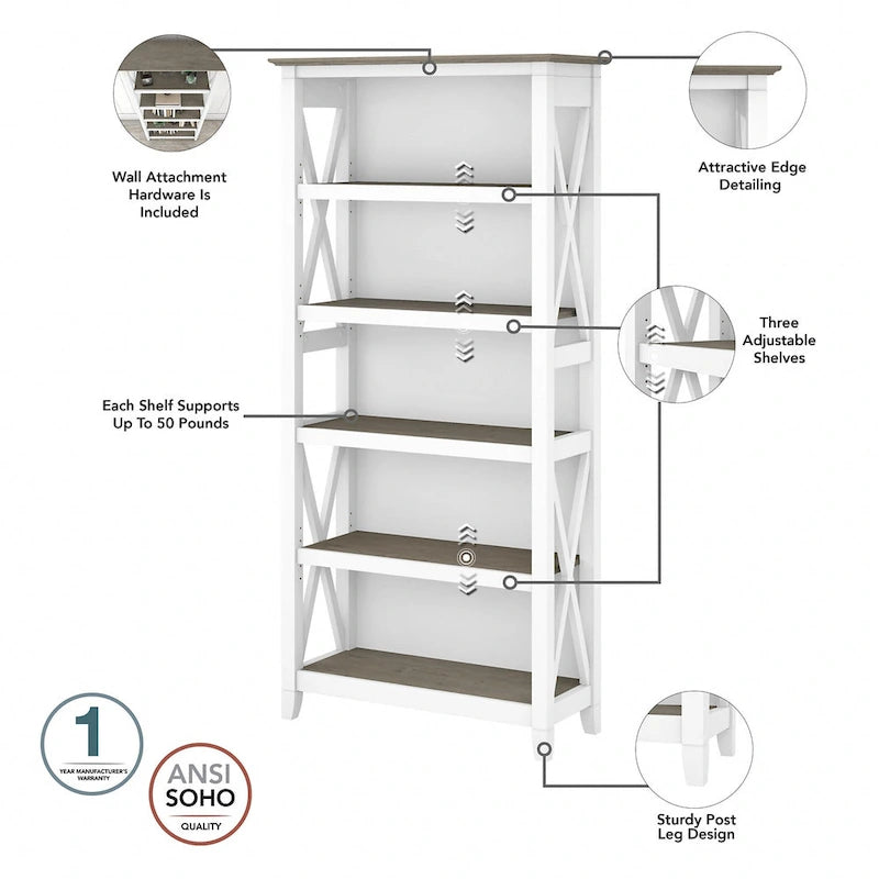 L Desk with File Cabinet and Bookcase by