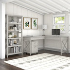 L Desk with File Cabinet and Bookcase by