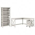L Desk with File Cabinet and Bookcase by