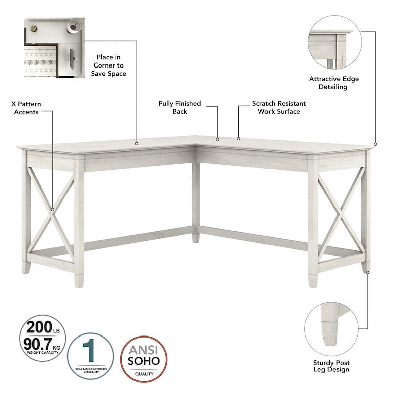 L Desk with File Cabinet and Bookcase by