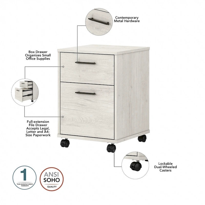 L Desk with File Cabinet and Bookcase by