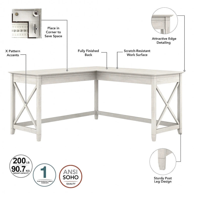 L Desk with File Cabinet and Bookcase by