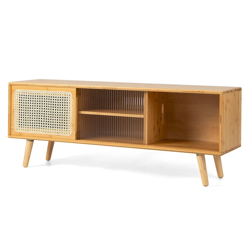 Modern TV Stand Entertainment Center Media Console with Rattan