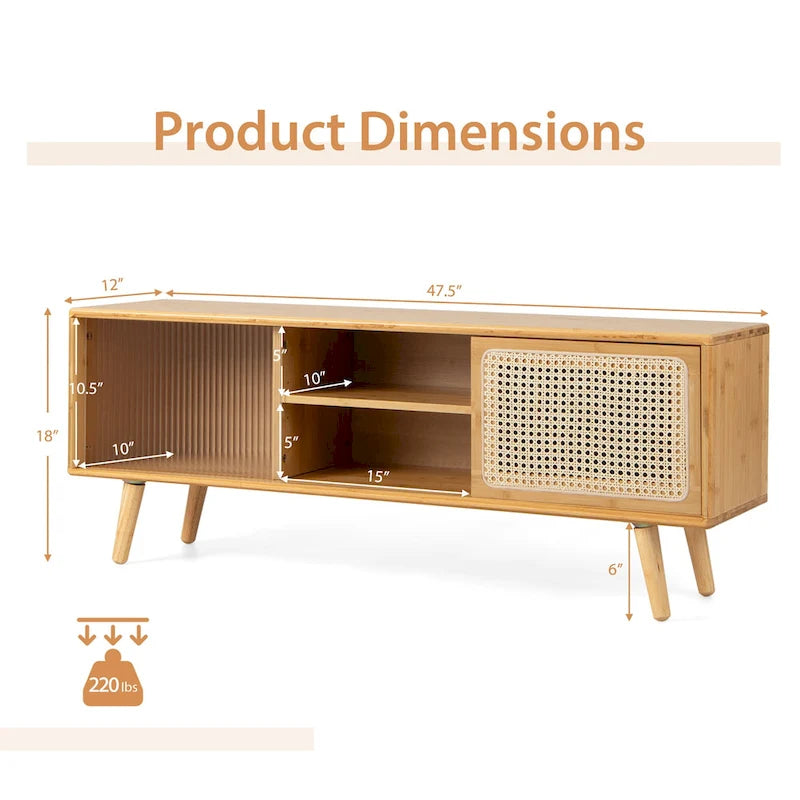 Modern TV Stand Entertainment Center Media Console with Rattan